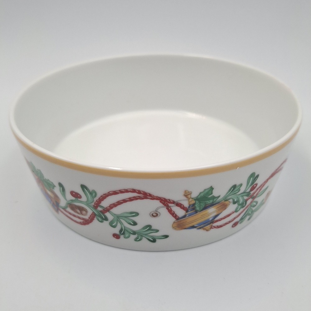 Vintage 1992 Block Spal Whimsy Christmas Cereal Bowl Portugal Porcelain Toy Horn